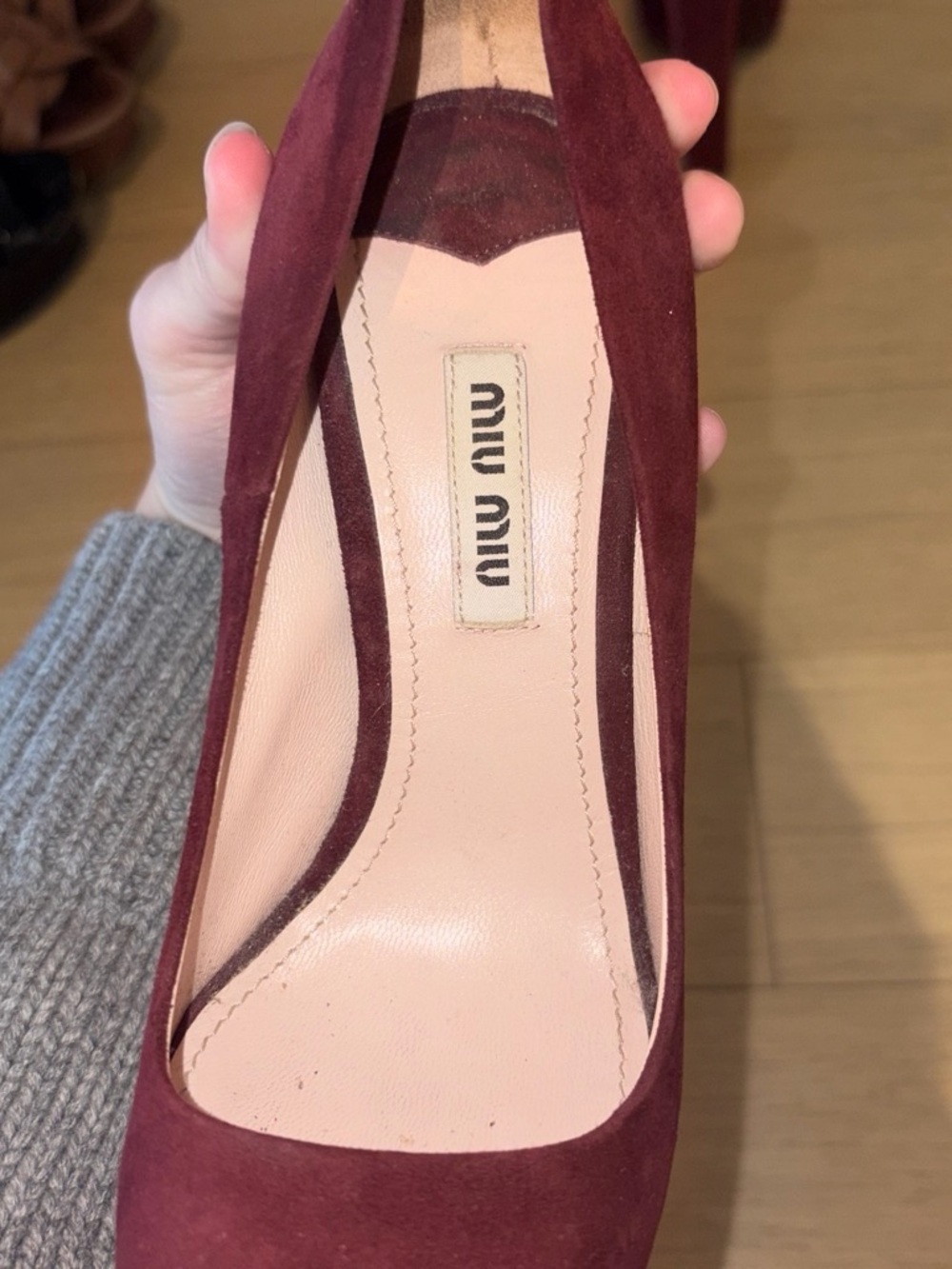 Miu Miu Burgundy Suede Peep-Toe Platform Heels - Picture 4 of 4